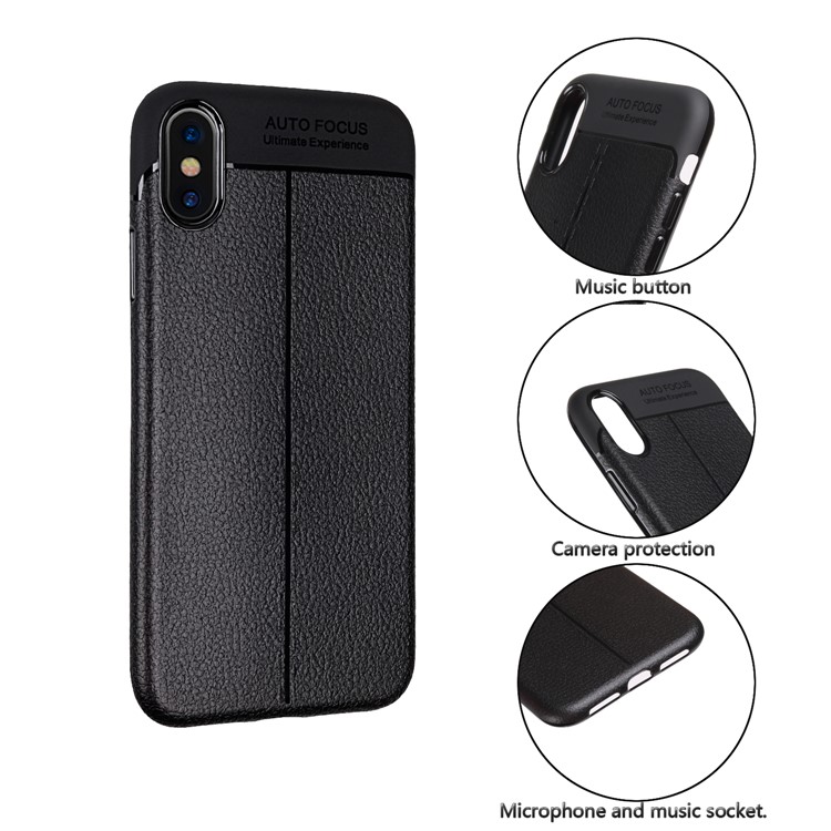 Slim Litchi Grain Soft TPU Back Cover for iPhone XS Max 6.5 inch - Black-6