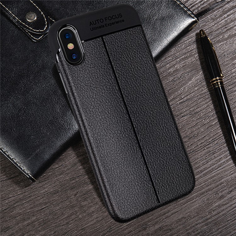 Slim Litchi Grain Soft TPU Back Cover for iPhone XS Max 6.5 inch - Black-7