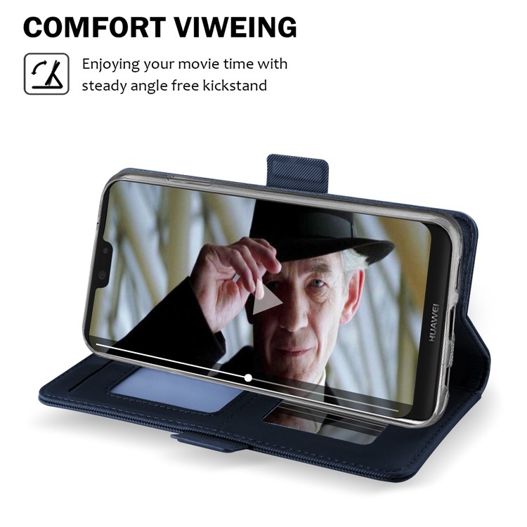 Leather Wallet Stand Shell with Card Holder and Makeup Mirror for iPhone Xs 5.8 inch - Dark Blue-4