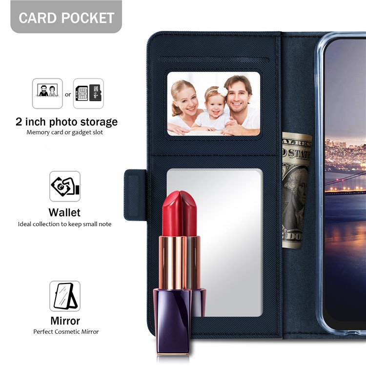 Leather Wallet Stand Shell with Card Holder and Makeup Mirror for iPhone Xs 5.8 inch - Dark Blue-5