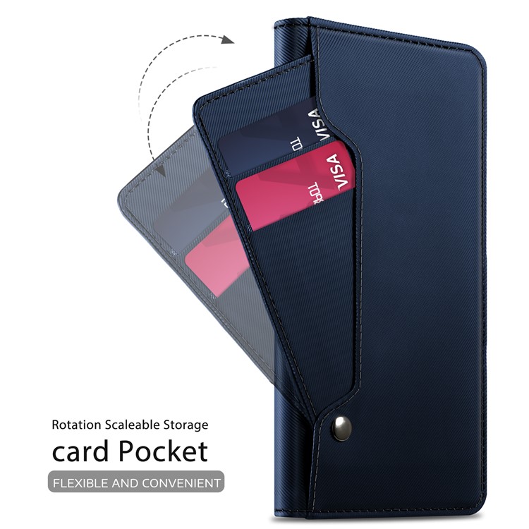Leather Wallet Stand Shell with Card Holder and Makeup Mirror for iPhone Xs 5.8 inch - Dark Blue-6