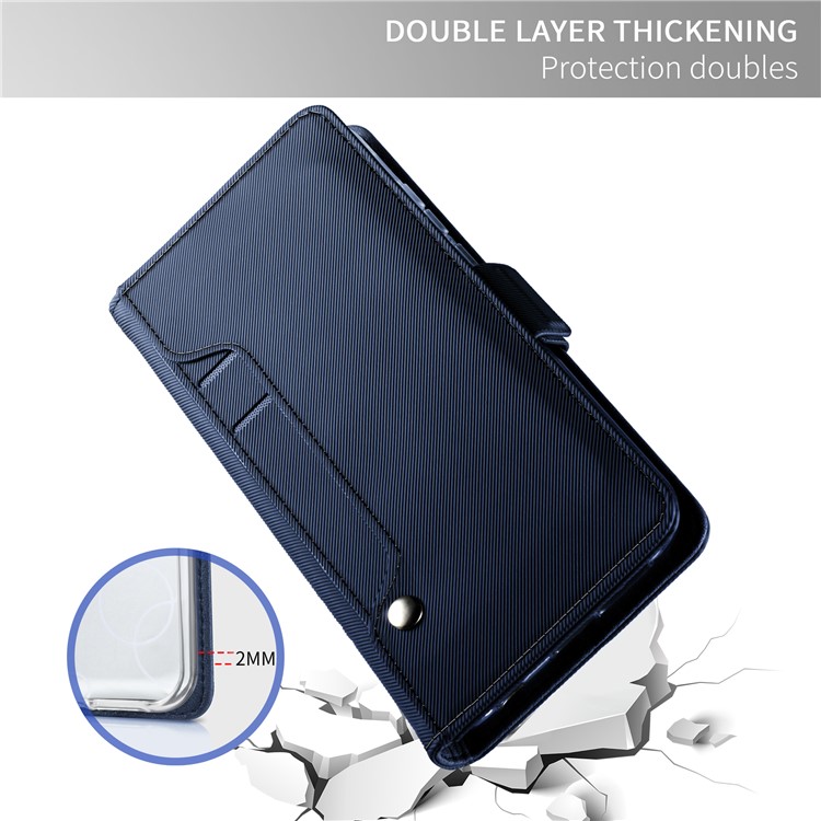 Leather Wallet Stand Shell with Card Holder and Makeup Mirror for iPhone Xs 5.8 inch - Dark Blue-7