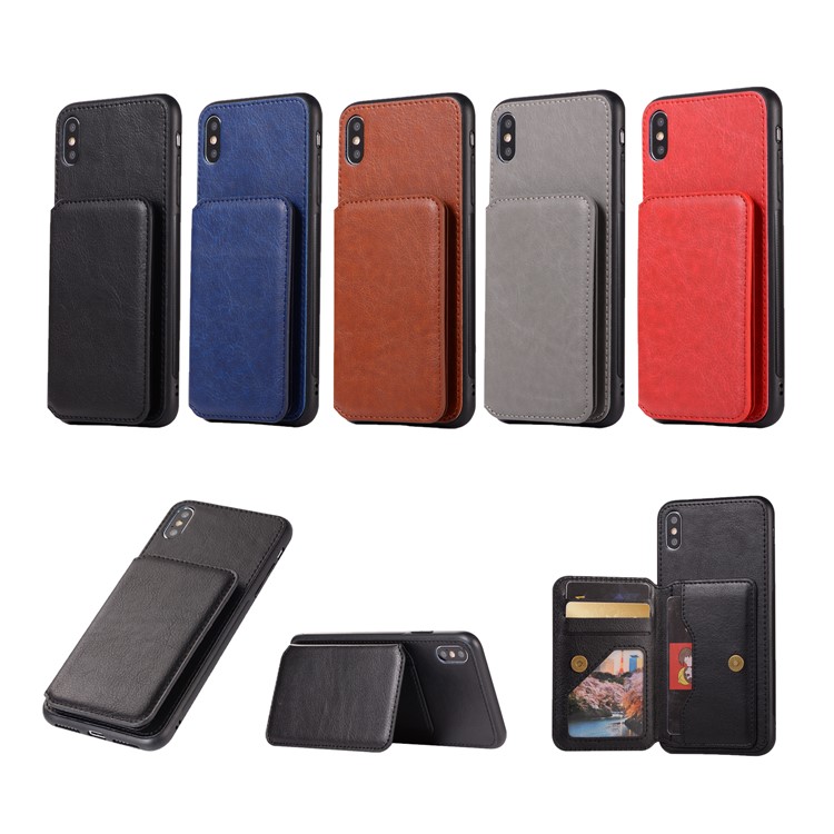 Retro Style Leather Coated PC + TPU Card Slot Kickstand Phone Case for iPhone Xs/X 5.8 inch - Black-10