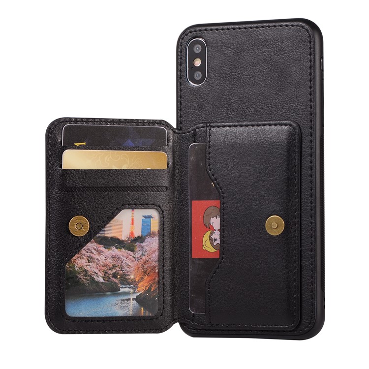Retro Style Leather Coated PC + TPU Card Slot Kickstand Phone Case for iPhone Xs/X 5.8 inch - Black-3