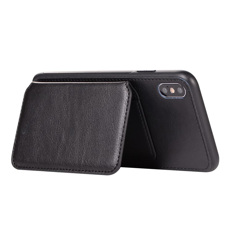 Retro Style Leather Coated PC + TPU Card Slot Kickstand Phone Case for iPhone Xs/X 5.8 inch - Black-4