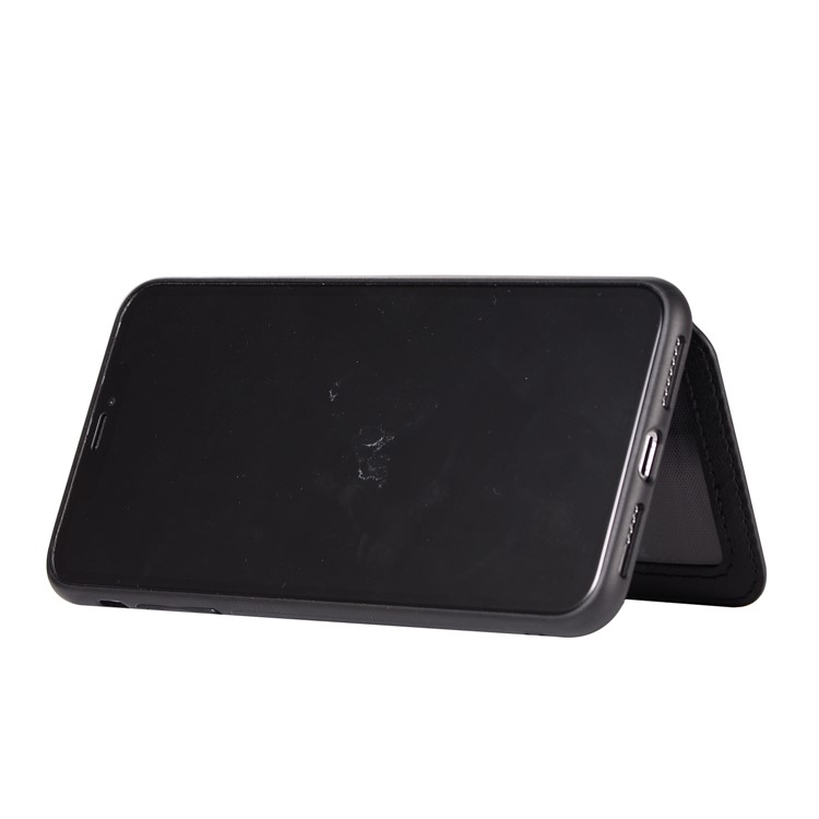 Retro Style Leather Coated PC + TPU Card Slot Kickstand Phone Case for iPhone Xs/X 5.8 inch - Black-5