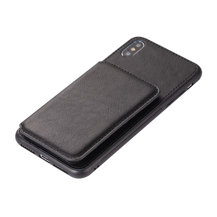 Retro Style Leather Coated PC + TPU Card Slot Kickstand Phone Case for iPhone Xs/X 5.8 inch - Black-6