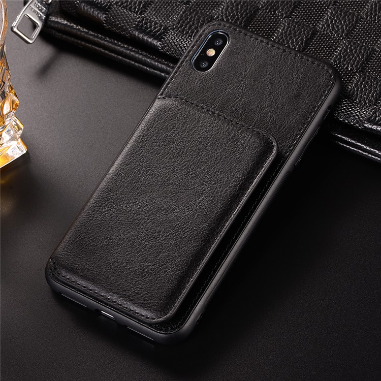 Retro Style Leather Coated PC + TPU Card Slot Kickstand Phone Case for iPhone Xs/X 5.8 inch - Black-7