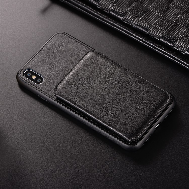 Retro Style Leather Coated PC + TPU Card Slot Kickstand Phone Case for iPhone Xs/X 5.8 inch - Black-8