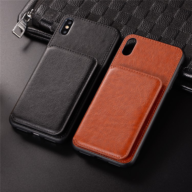 Retro Style Leather Coated PC + TPU Card Slot Kickstand Phone Case for iPhone Xs/X 5.8 inch - Black-9