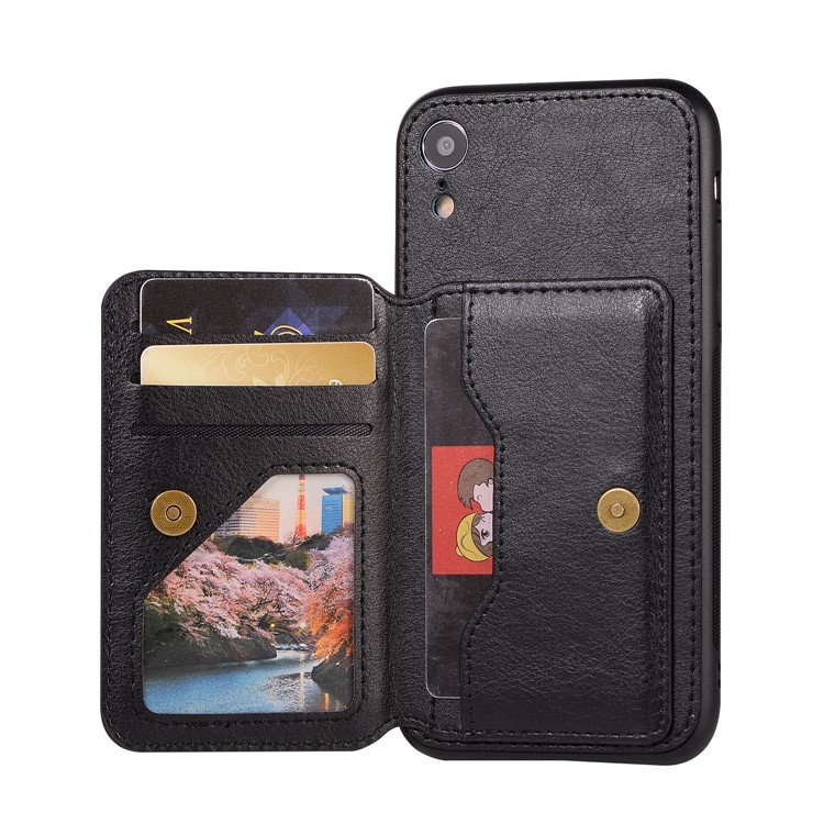 Retro Style Leather Coated PC + TPU Card Slot Kickstand Casing for iPhone XR 6.1 inch - Black-4