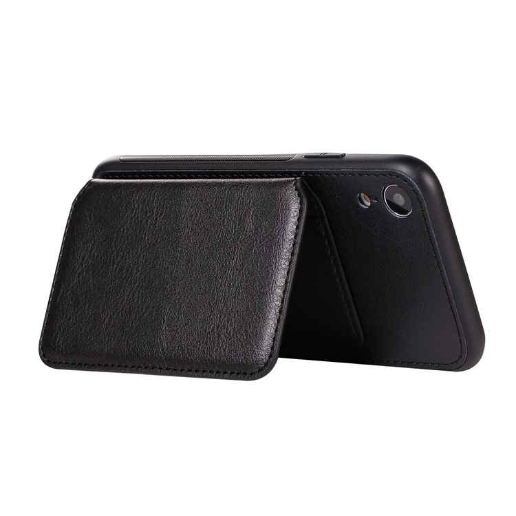 Retro Style Leather Coated PC + TPU Card Slot Kickstand Casing for iPhone XR 6.1 inch - Black-5