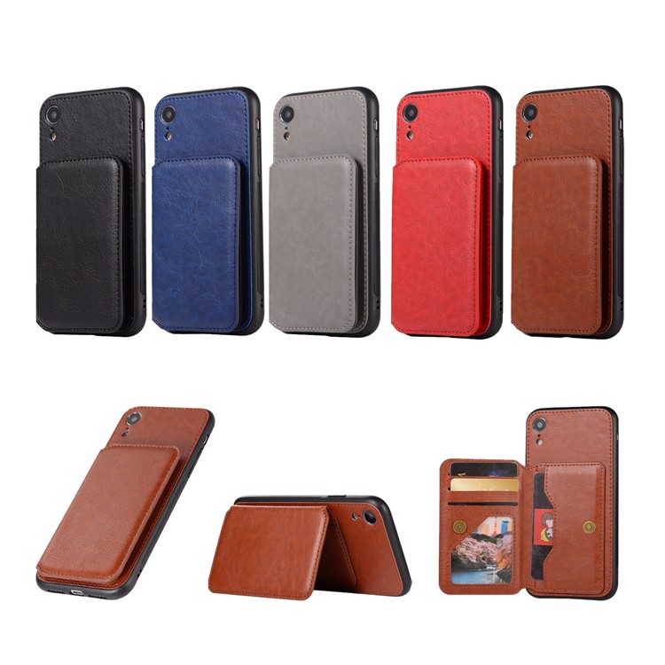Retro Style Leather Coated PC + TPU Card Slot Kickstand Casing for iPhone XR 6.1 inch - Black-8