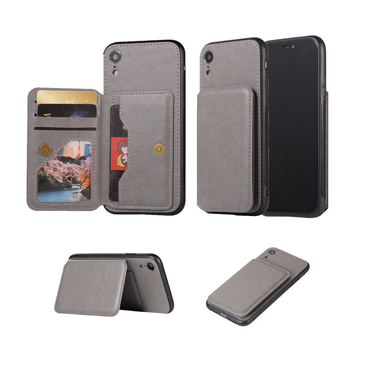

Ретро-стиль С Кожаной Оболочкой ПК + ТПУ Слот Для Подставки Для Iphone XR 6.1 Inch - Серый, iPhone XR