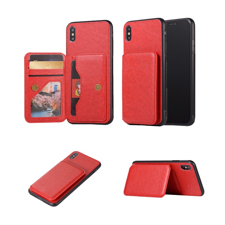 

Ретро-стиль С Кожаным Покрытием PC + TPU-слот Для Подставки Подставки Для Iphone XS Max 6.5 Inch - Красный