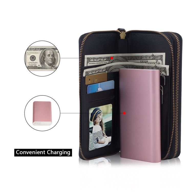 Retro Double Zipper Split Leather Wallet with Detachable TPU Casing for iPhone XR 6.1 inch - Black-15