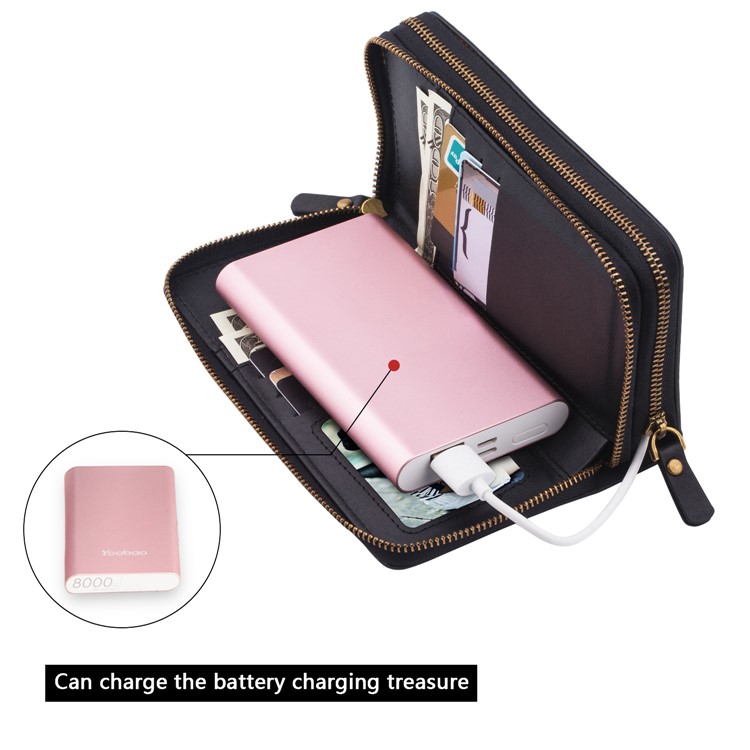Retro Double Zipper Split Leather Wallet with Detachable TPU Casing for iPhone XR 6.1 inch - Black-17