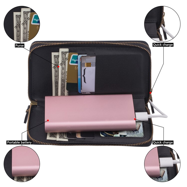 Retro Double Zipper Split Leather Wallet with Detachable TPU Casing for iPhone XR 6.1 inch - Black-18