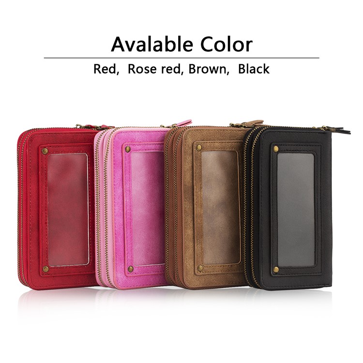 Retro Double Zipper Split Leather Wallet with Detachable TPU Casing for iPhone XR 6.1 inch - Black-20