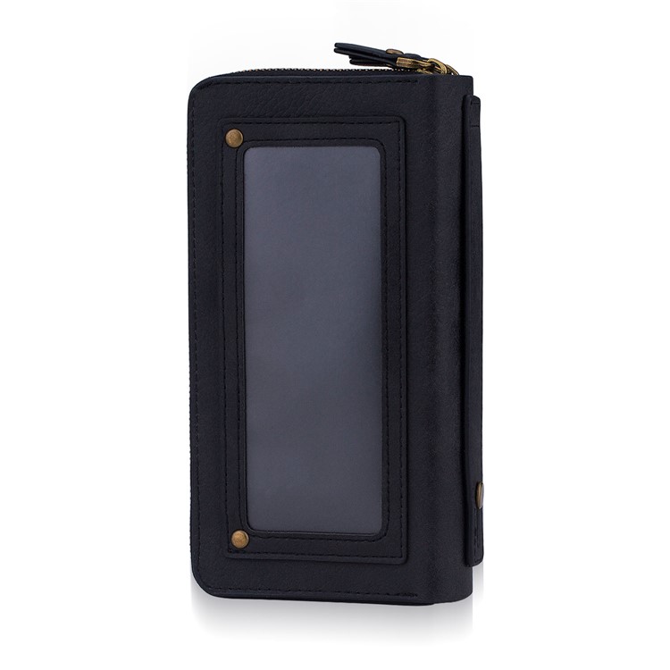 Retro Double Zipper Split Leather Wallet with Detachable TPU Casing for iPhone XR 6.1 inch - Black-23