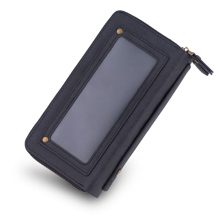 Retro Double Zipper Split Leather Wallet with Detachable TPU Casing for iPhone XR 6.1 inch - Black-24