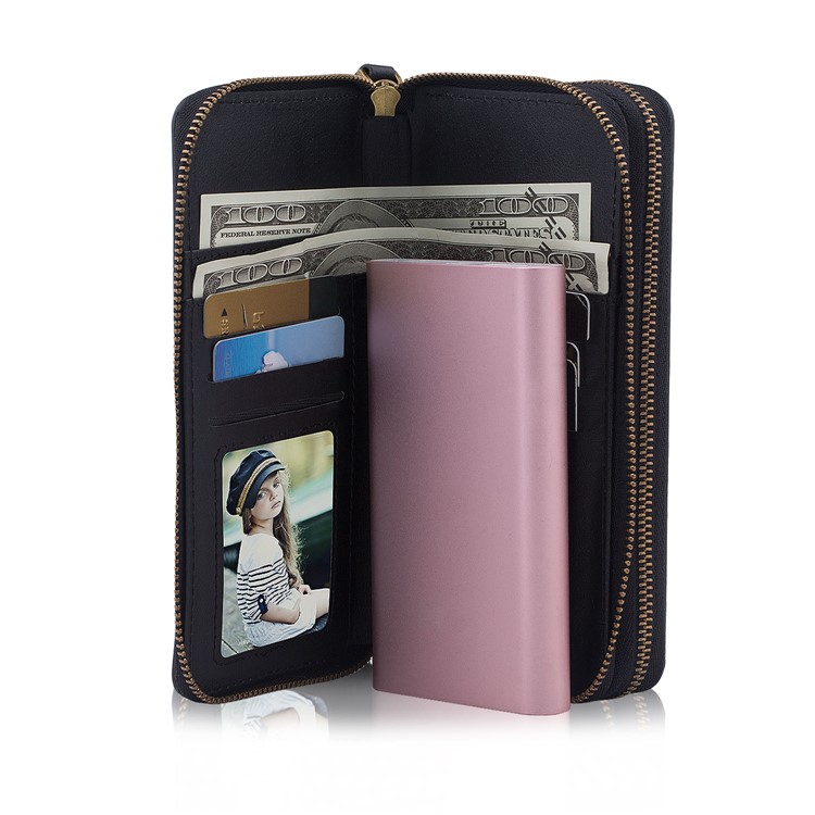 Retro Double Zipper Split Leather Wallet with Detachable TPU Casing for iPhone XR 6.1 inch - Black-32