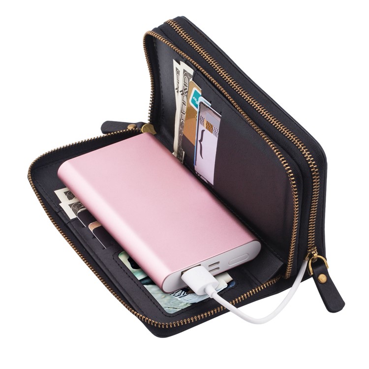 Retro Double Zipper Split Leather Wallet with Detachable TPU Casing for iPhone XR 6.1 inch - Black-34