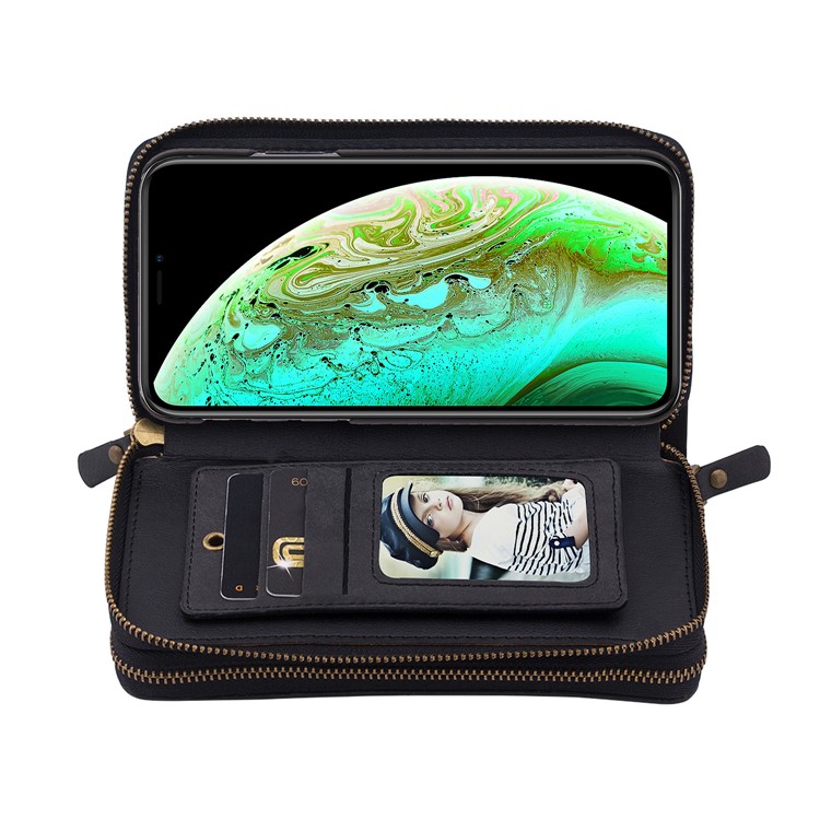 Retro Double Zipper Split Leather Wallet with Detachable TPU Casing for iPhone XS Max 6.5 inch - Black-31