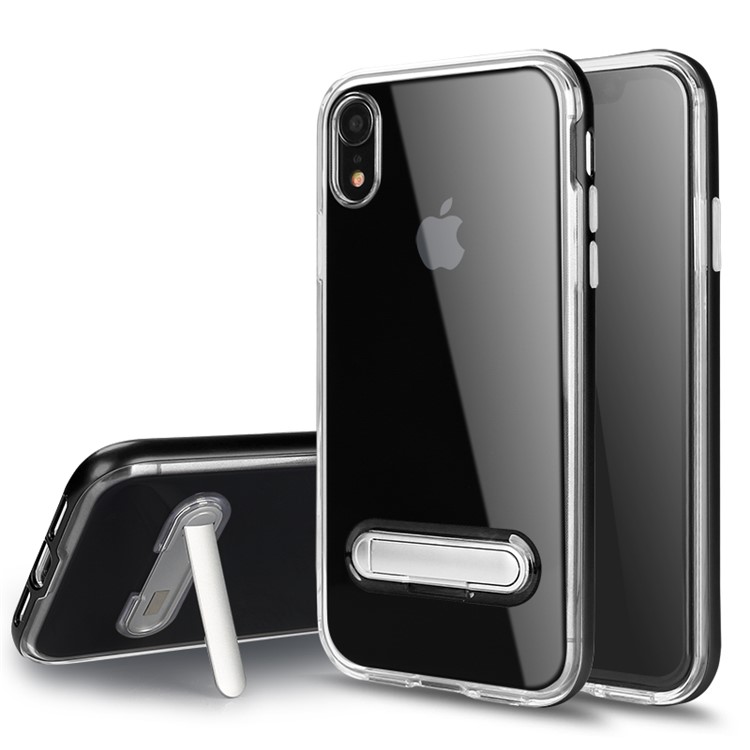 Hybrid Clear Back PC + TPU Magnetic Kickstand Phone Case for iPhone XR 6.1 inch - Black-1