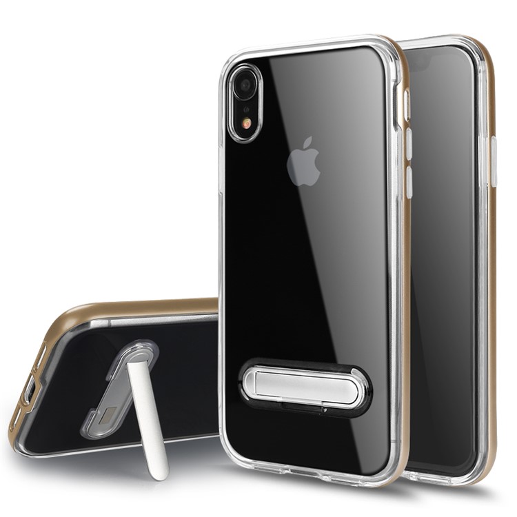 

Hybrid Clear Back PC + TPU Magnetic Kickstand Cell Phone Case for iPhone XR 6.1 inch - Gold, iPhone XR 6.1 inch