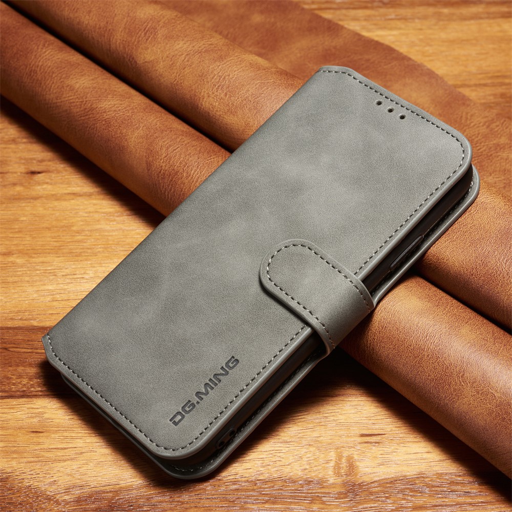 DG.MING Retro Style Leather Stand Case with Card Slots for iPhone XR 6.1 inch - Grey-1