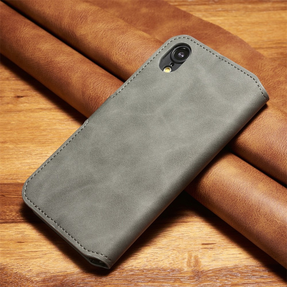 DG.MING Retro Style Leather Stand Case with Card Slots for iPhone XR 6.1 inch - Grey-2