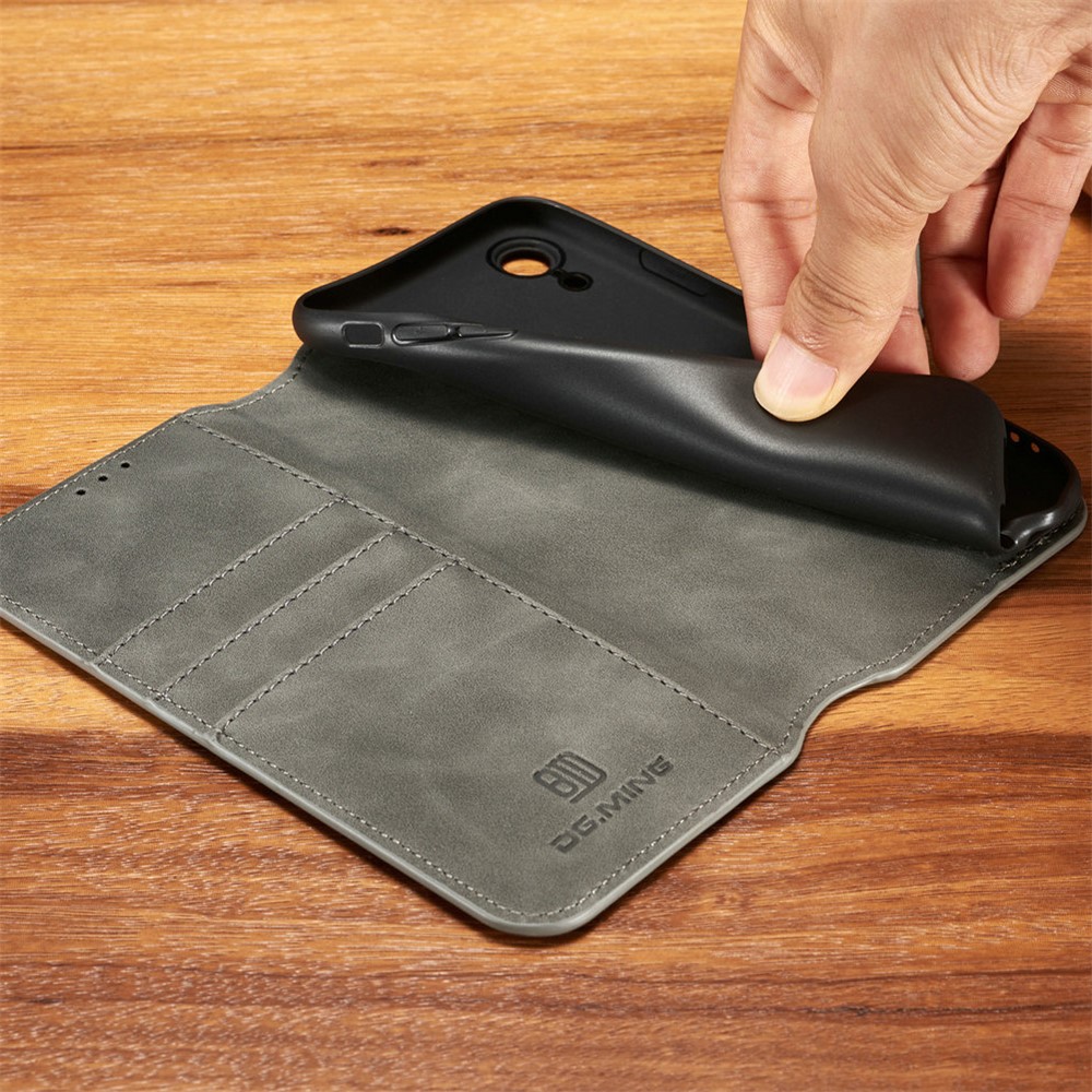 DG.MING Retro Style Leather Stand Case with Card Slots for iPhone XR 6.1 inch - Grey-5