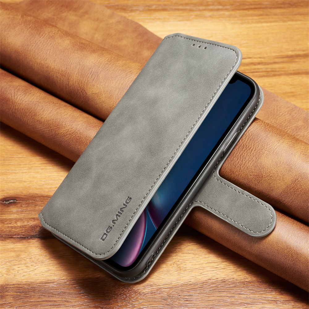 DG.MING Retro Style Leather Stand Case with Card Slots for iPhone XR 6.1 inch - Grey-7