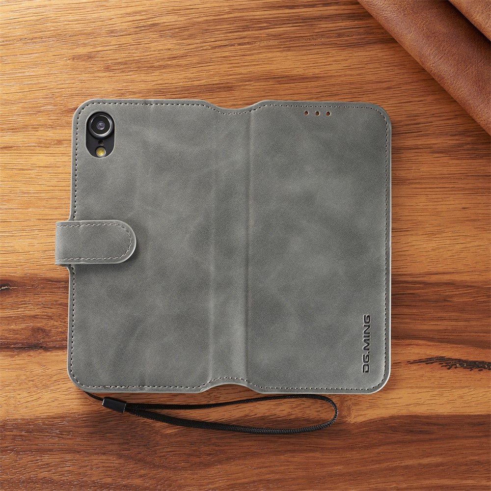DG.MING Retro Style Leather Stand Case with Card Slots for iPhone XR 6.1 inch - Grey-8