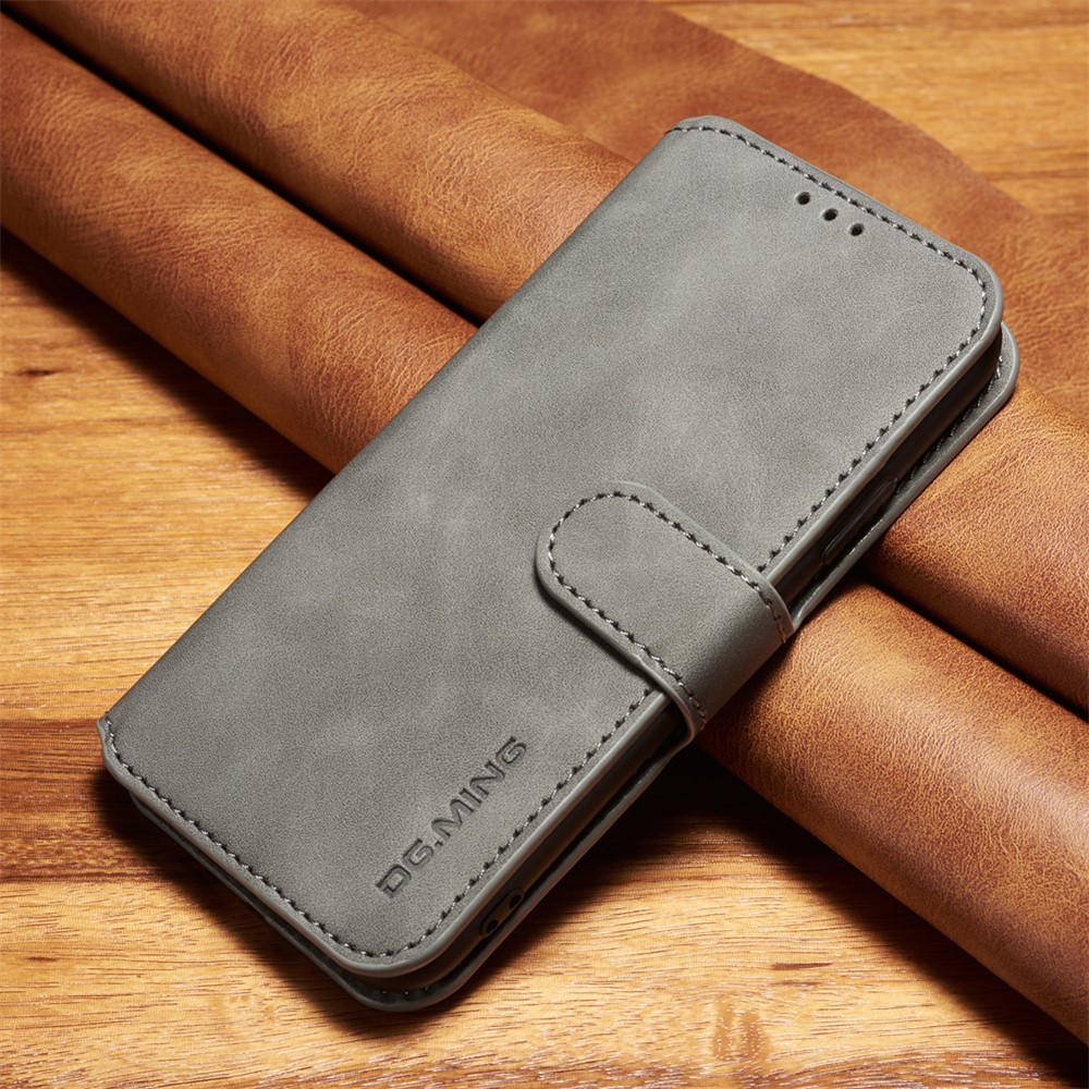 DG.MING Retro Style Wallet Leather Stand Case for iPhone Xs 5.8 inch - Grey-1