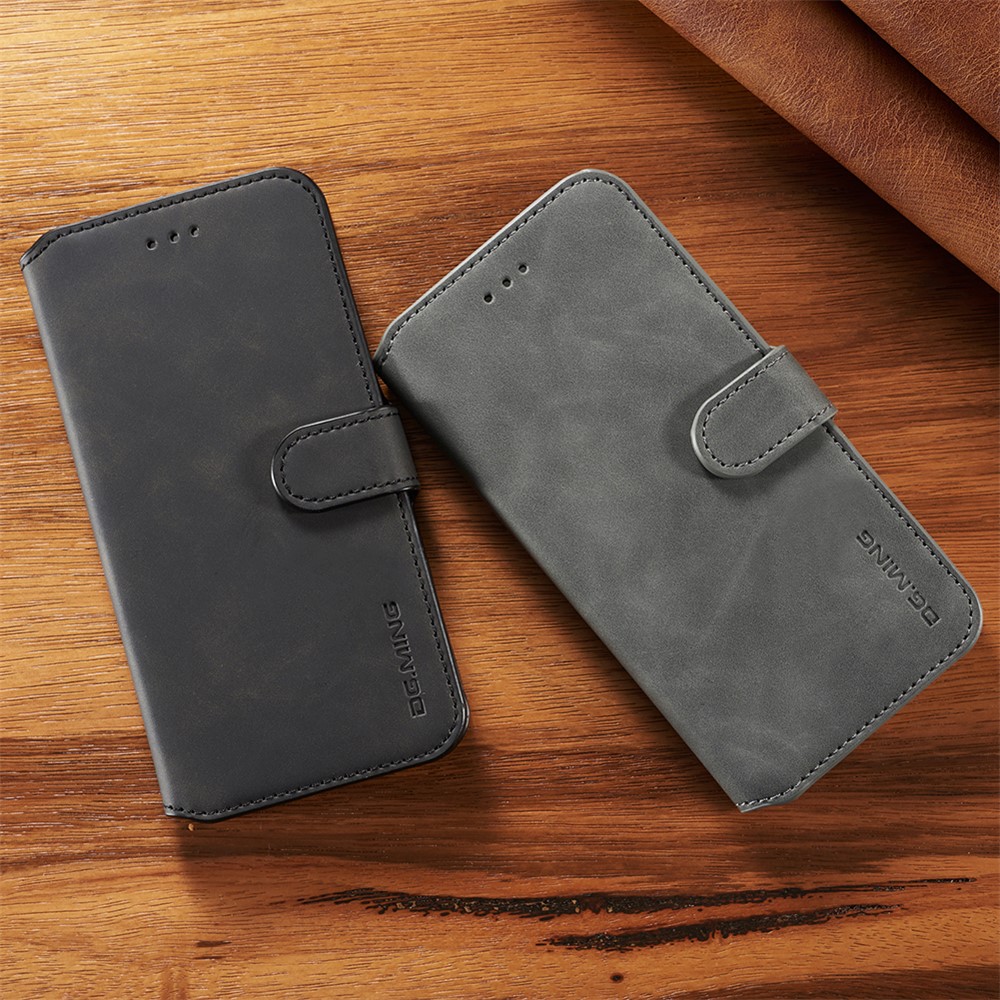 DG.MING Retro Style Wallet Leather Stand Case for iPhone Xs 5.8 inch - Grey-10