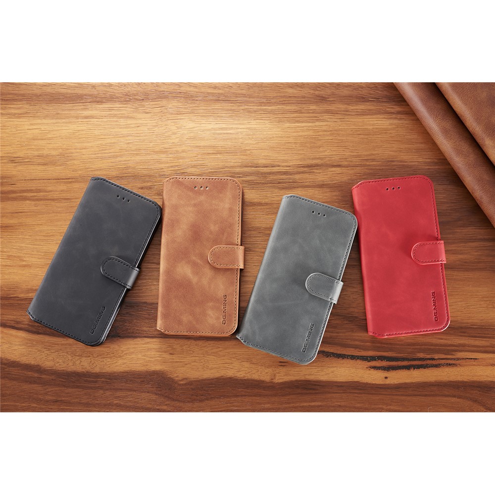 DG.MING Retro Style Wallet Leather Stand Case for iPhone Xs 5.8 inch - Grey-11