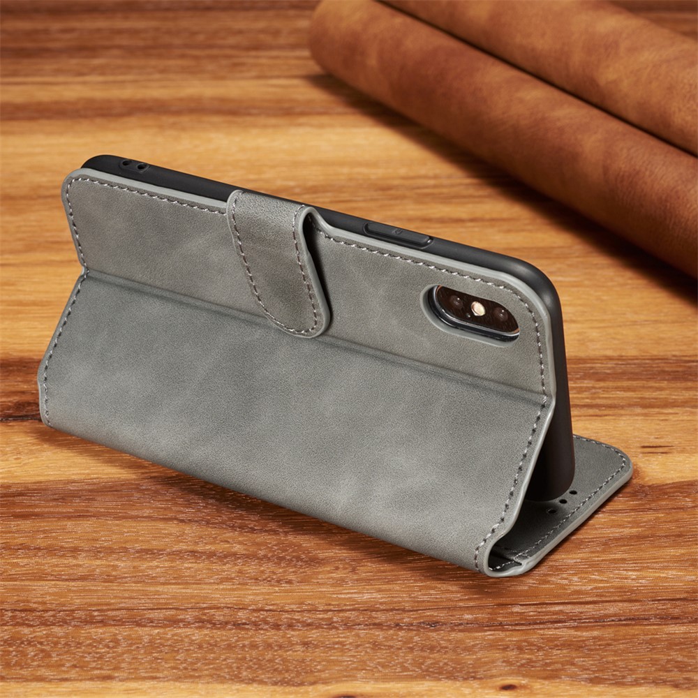 DG.MING Retro Style Wallet Leather Stand Case for iPhone Xs 5.8 inch - Grey-3