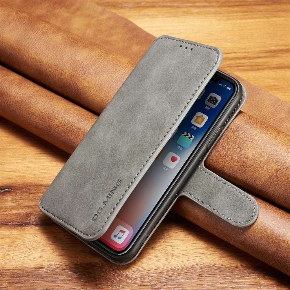 DG.MING Retro Style Wallet Leather Stand Case for iPhone Xs 5.8 inch - Grey-7