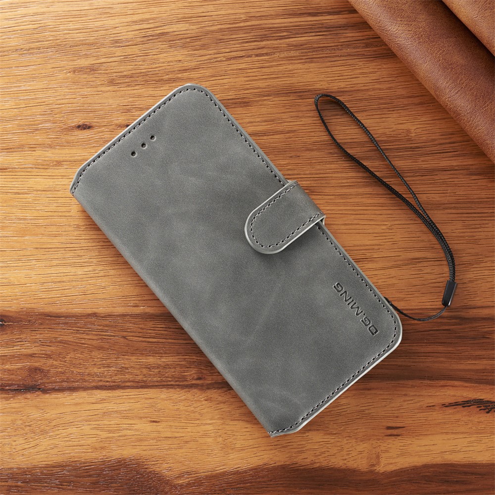 DG.MING Retro Style Wallet Leather Stand Case for iPhone Xs 5.8 inch - Grey-9