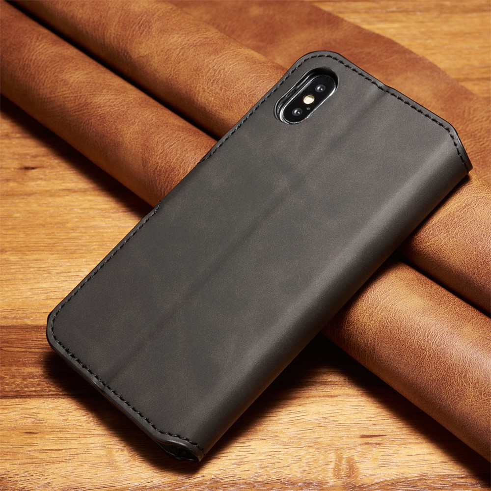DG.MING Retro Style Wallet Leather Stand Cover for iPhone Xs 5.8 inch - Black-2