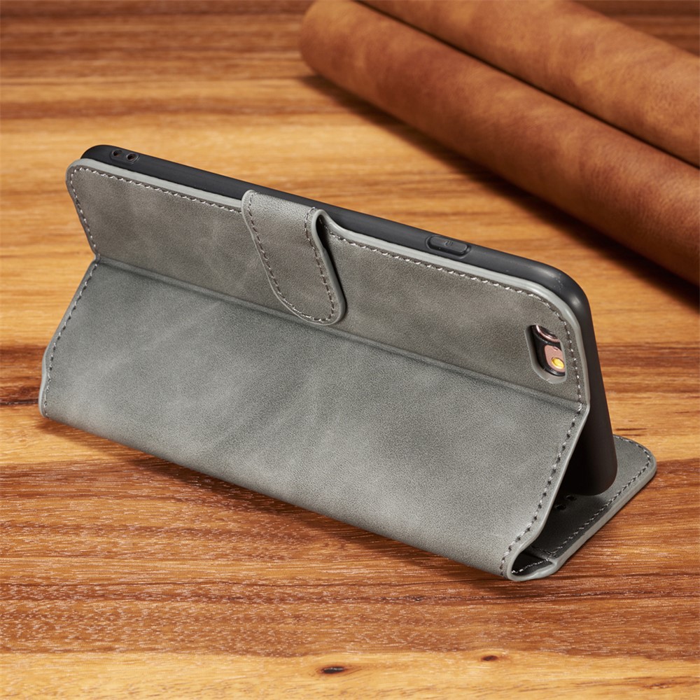 DG.MING Retro Style Wallet Leather Stand Case for iPhone 6s Plus / 6 Plus - Grey-3