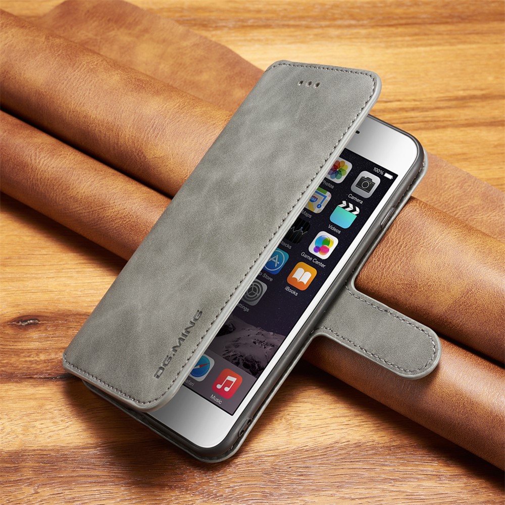 DG.MING Retro Style Wallet Leather Stand Case for iPhone 6s Plus / 6 Plus - Grey-7