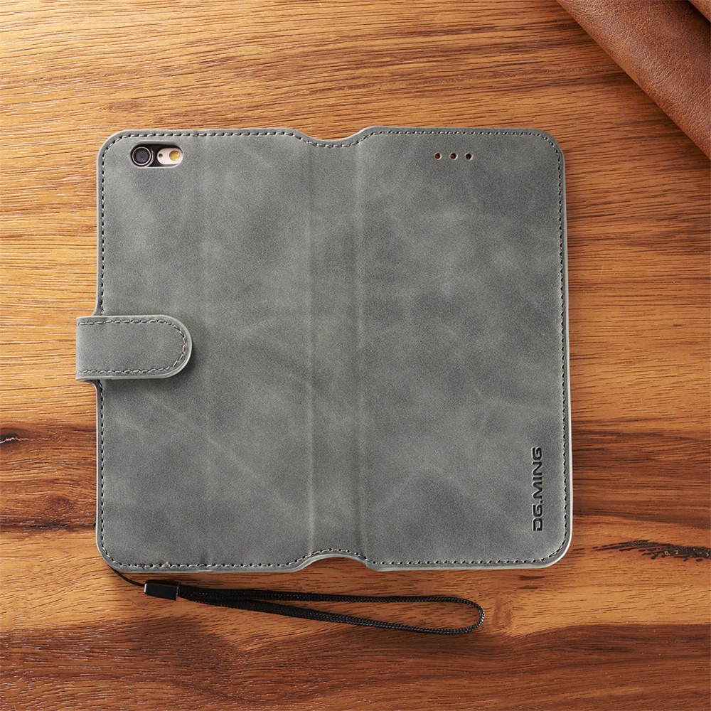 DG.MING Retro Style Wallet Leather Stand Case for iPhone 6s Plus / 6 Plus - Grey-8