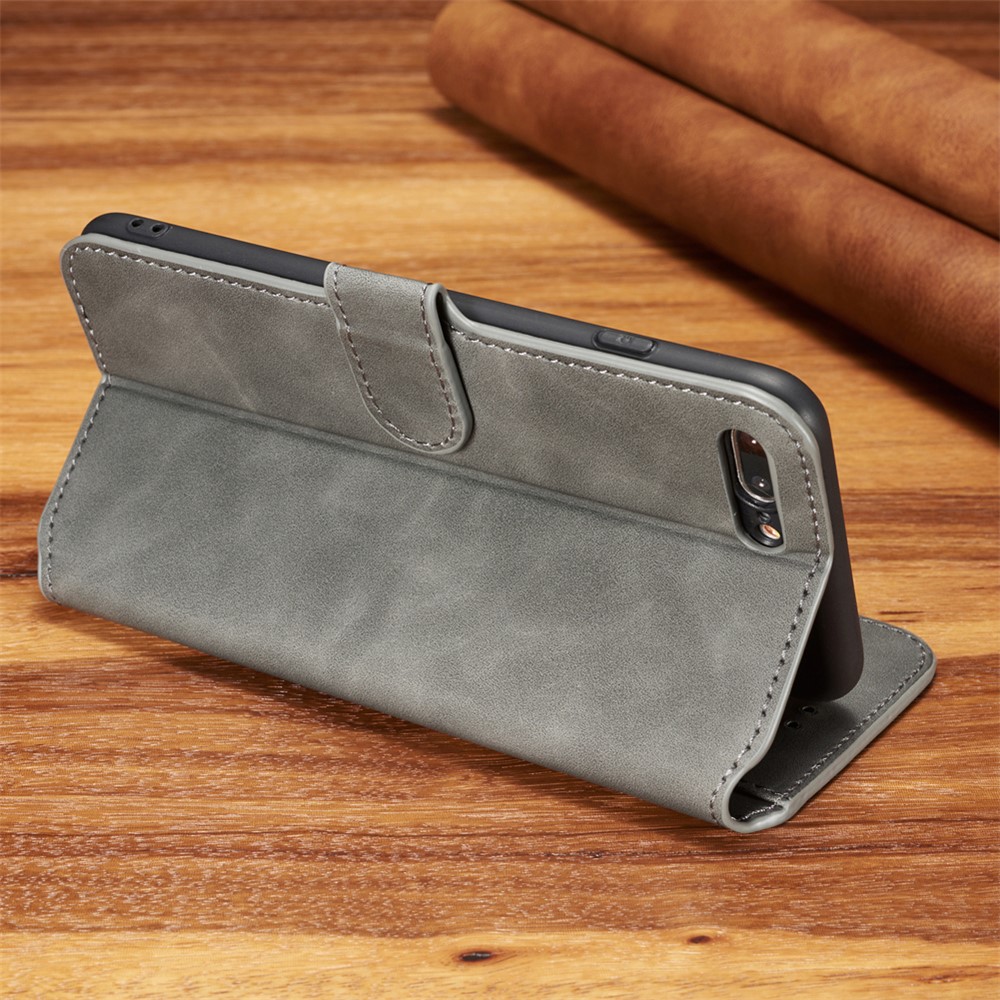 DG.MING Retro Style Wallet Leather Stand Case for iPhone 8 Plus / 7 Plus - Grey-3
