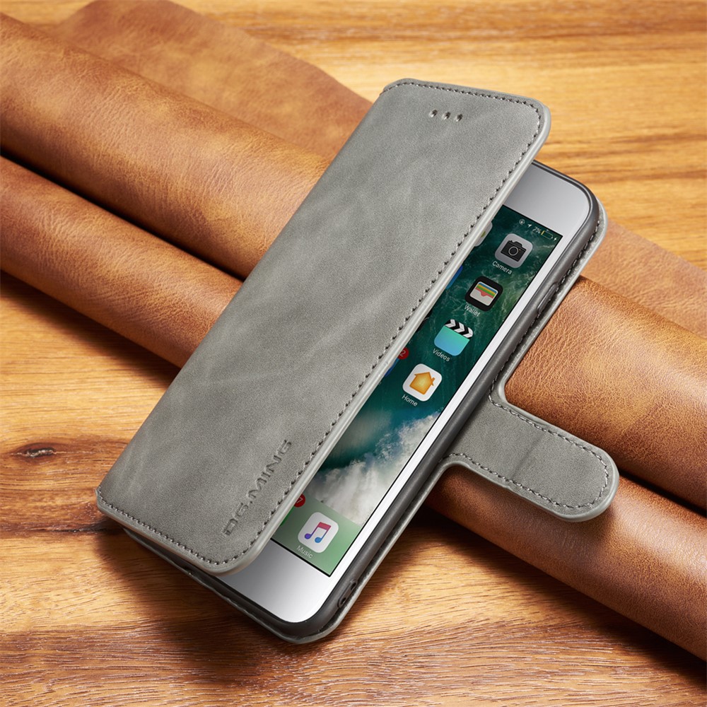 DG.MING Retro Style Wallet Leather Stand Case for iPhone 8 Plus / 7 Plus - Grey-7
