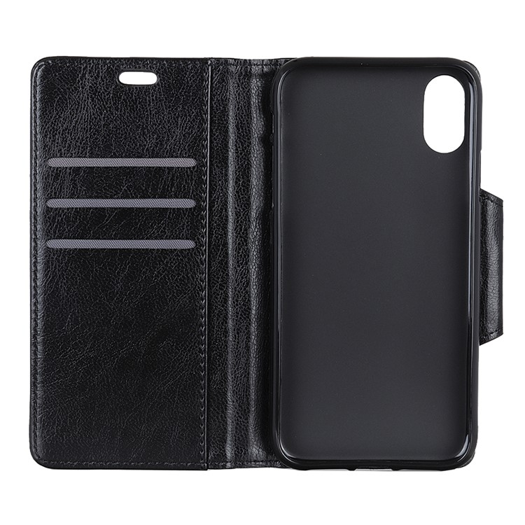 For iPhone XS Max 6.5 inch Textured PU Leather Wallet Mobile Cover with Stand - Black-5