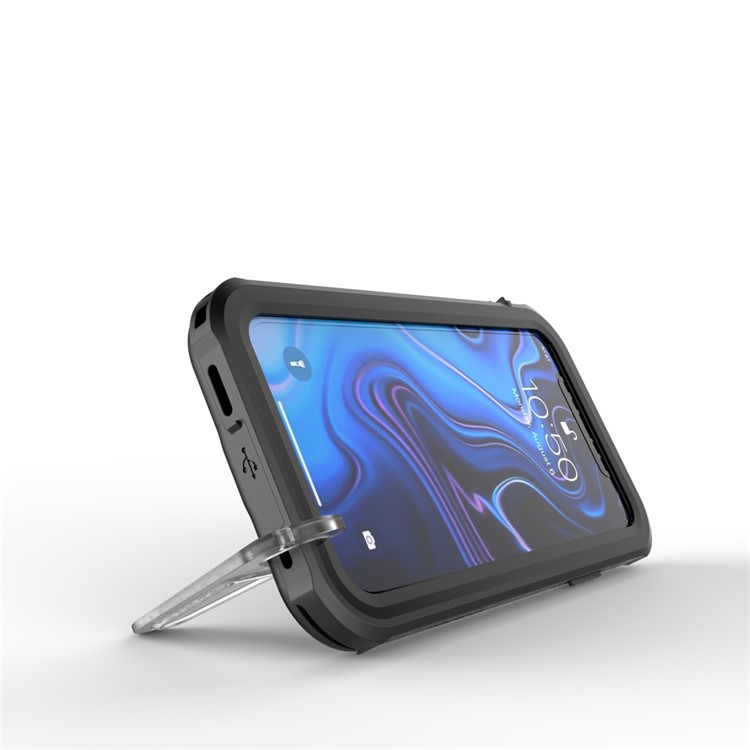 10m IP68 Waterproof Shock/Dirt/Snow Case for iPhone XR 6.1 inch with a Kickstand - All Black-3