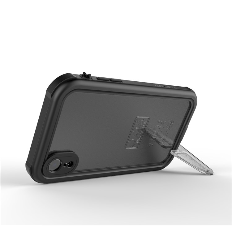 10m IP68 Waterproof Shock/Dirt/Snow Case for iPhone XR 6.1 inch with a Kickstand - All Black-4